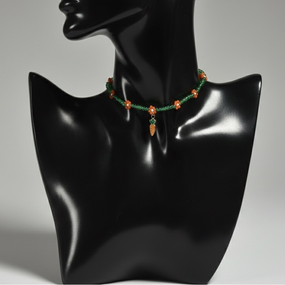 Artisan Beaded Carrot‎ Choker - Unique Handcrafted Statement Piece